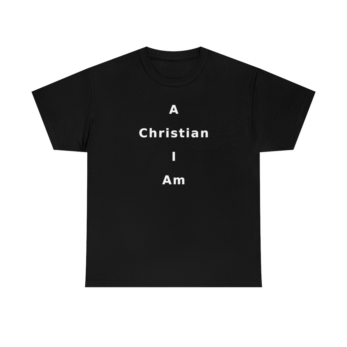 A Christian I Am Cross in white lettering, thicker tee shirt (180gsm)