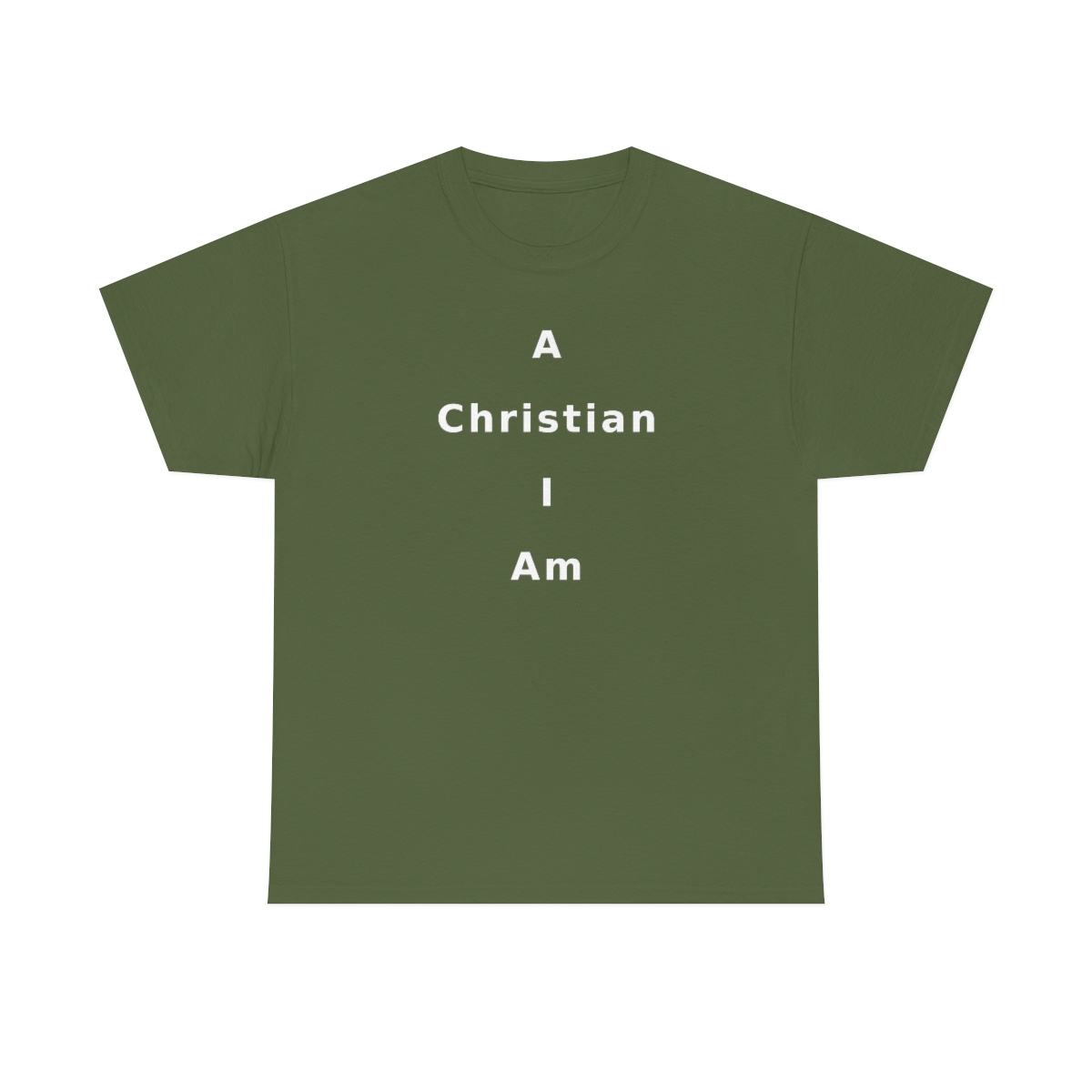 A Christian I Am Cross in white lettering, thicker tee shirt (180gsm)