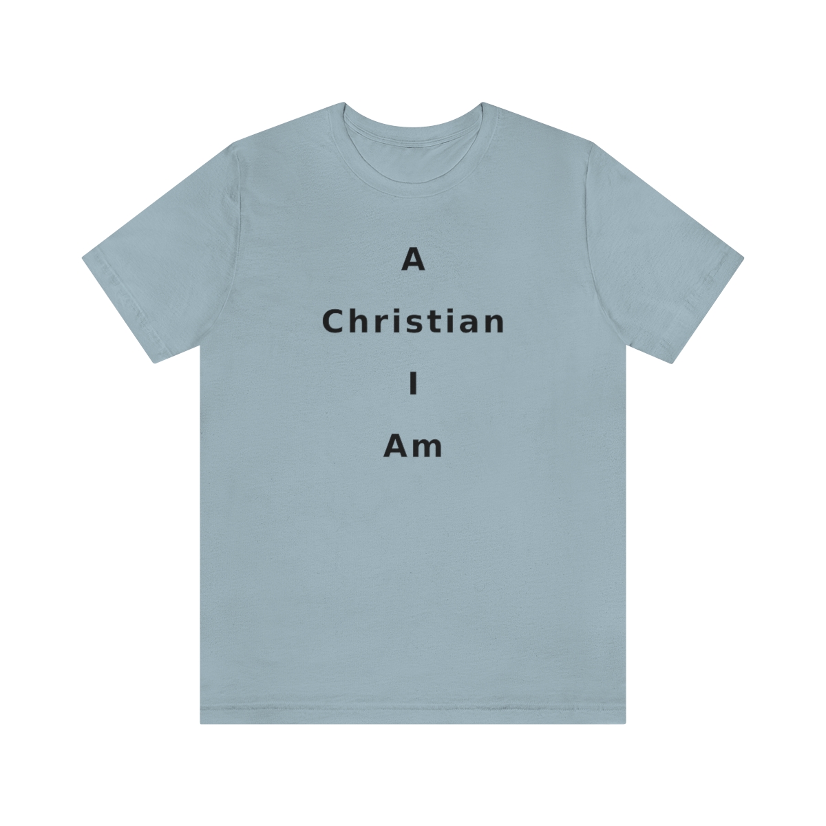 A Christian I Am Cross in black lettering, regular tee shirt (142gsm)