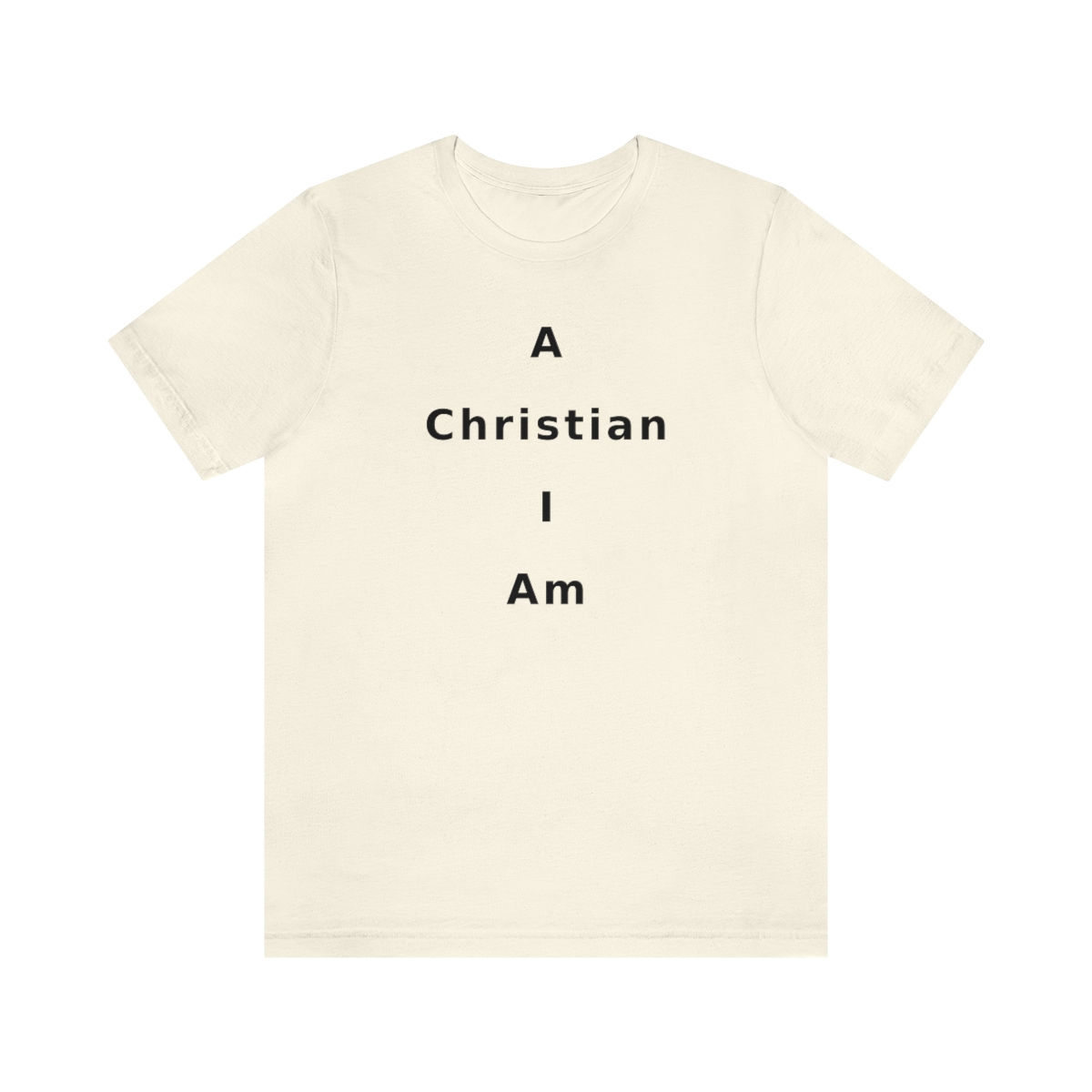 A Christian I Am Cross in black lettering, regular tee shirt (142gsm)