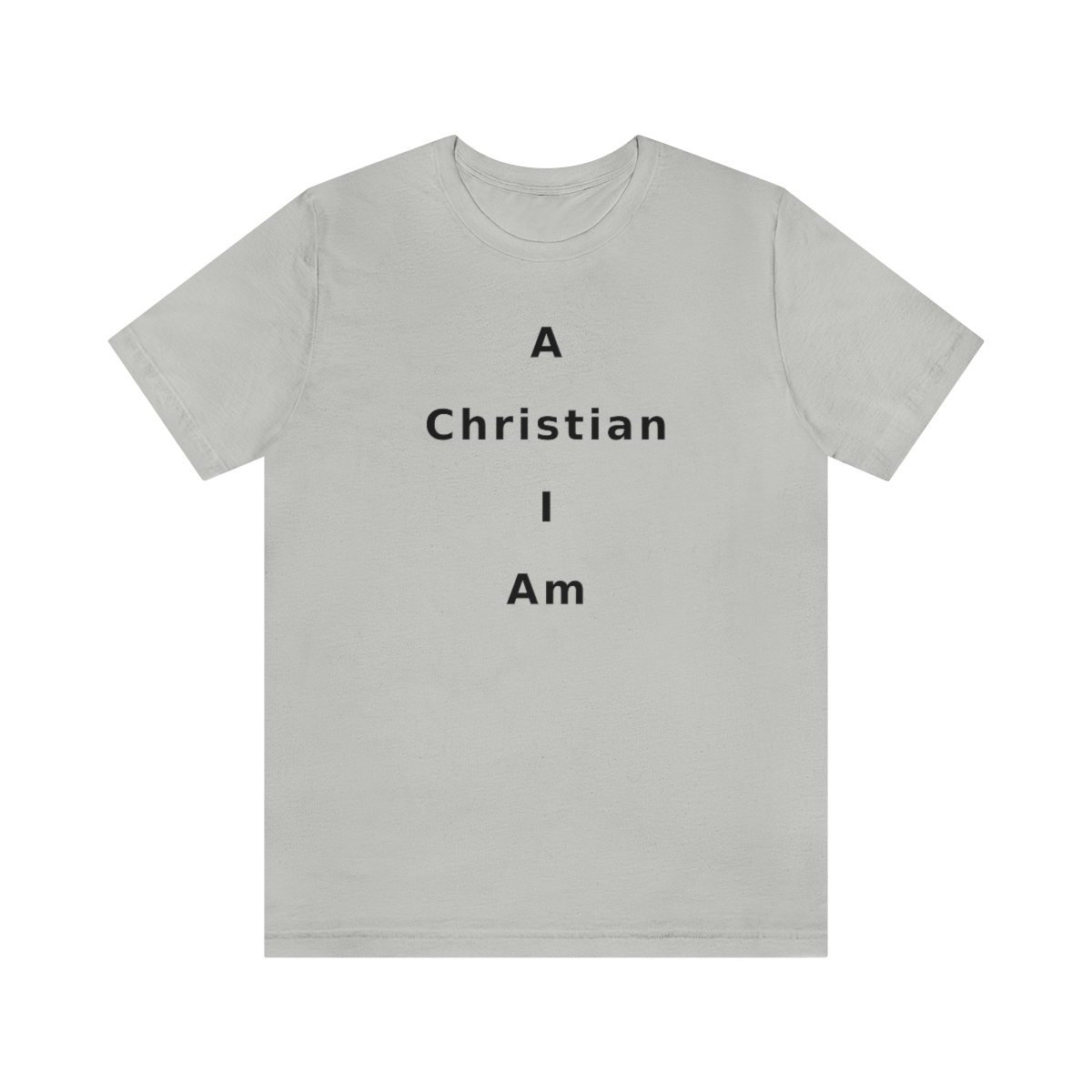 A Christian I Am Cross in black lettering, regular tee shirt (142gsm)