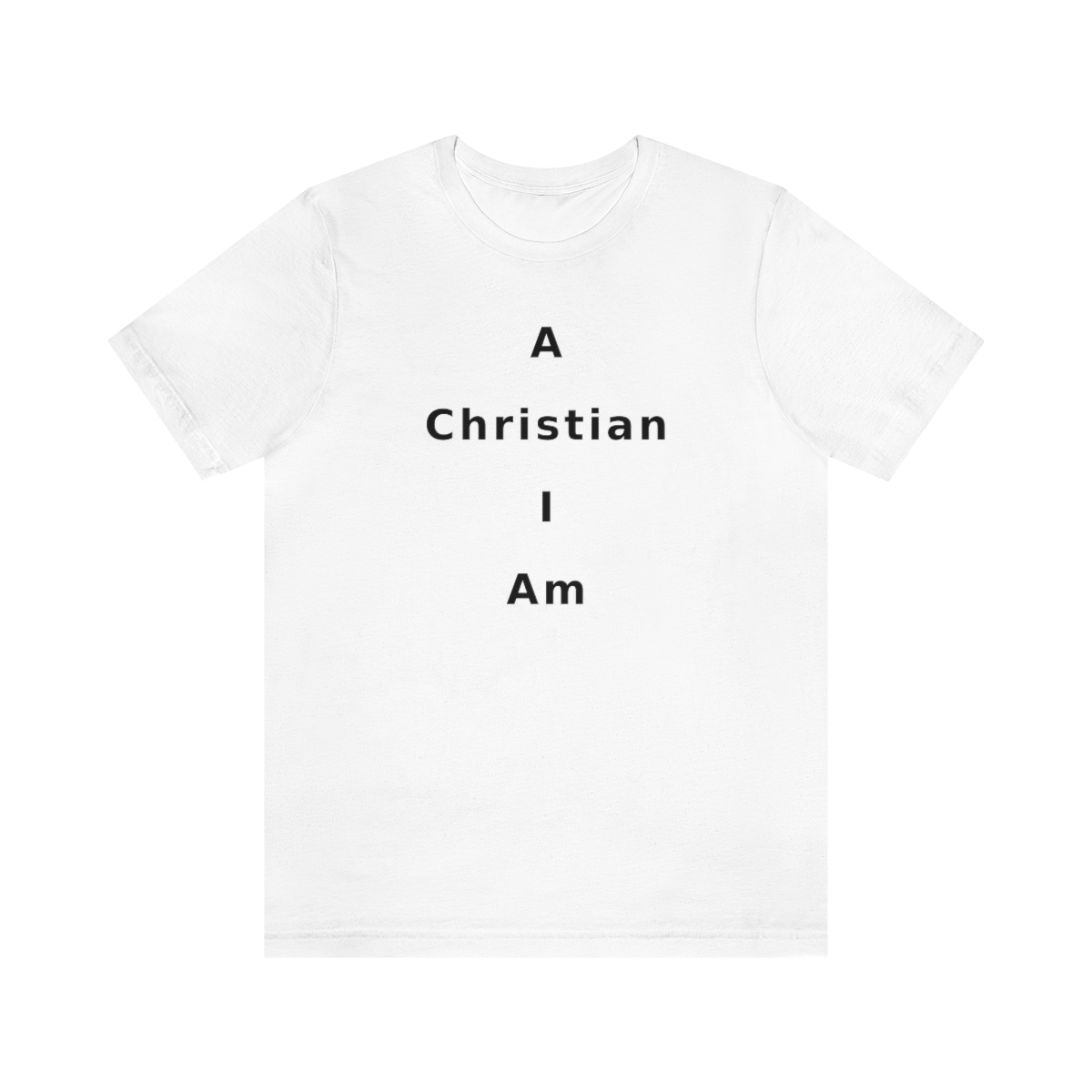 A Christian I Am Cross in black lettering, regular tee shirt (142gsm)