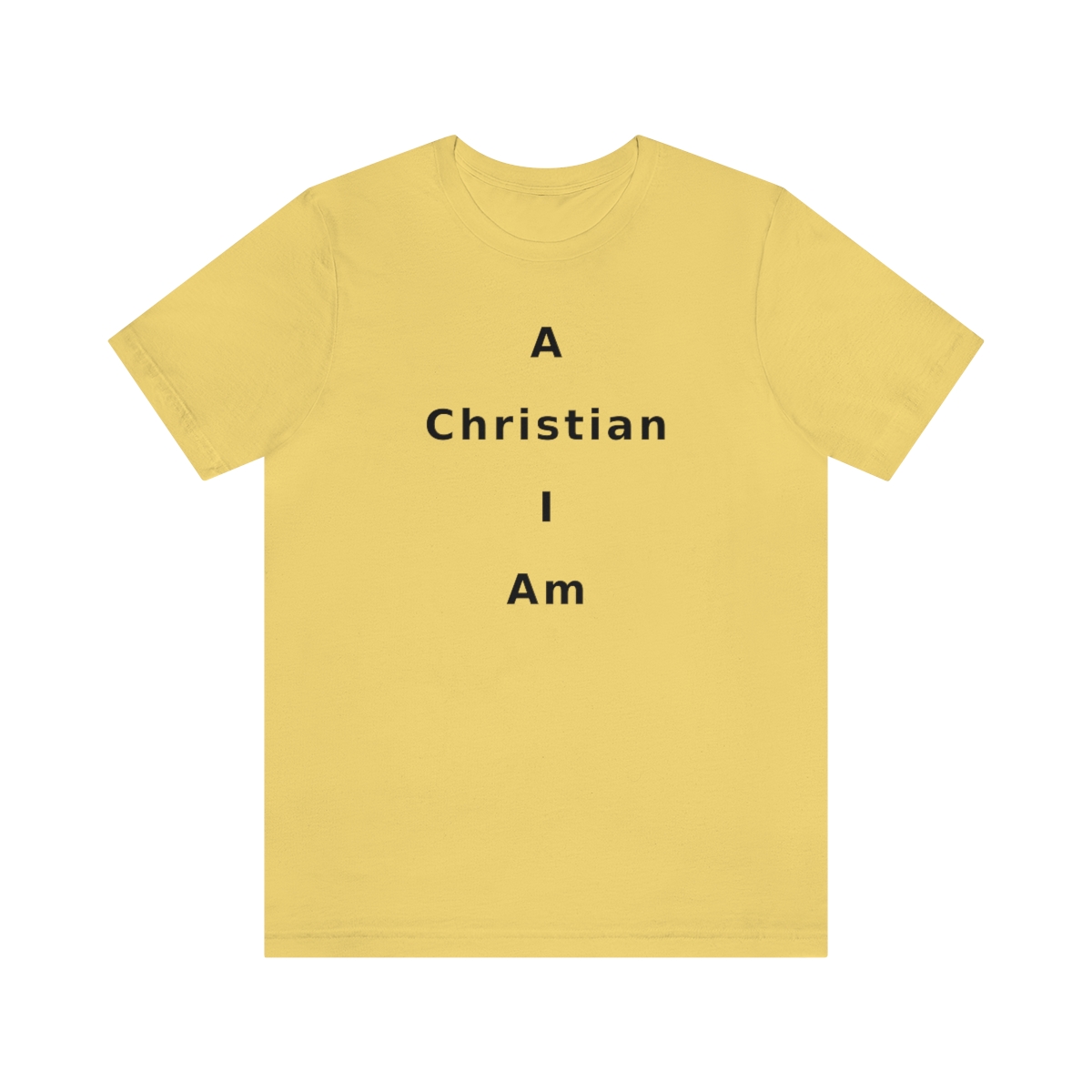 A Christian I Am Cross in black lettering, regular tee shirt (142gsm)