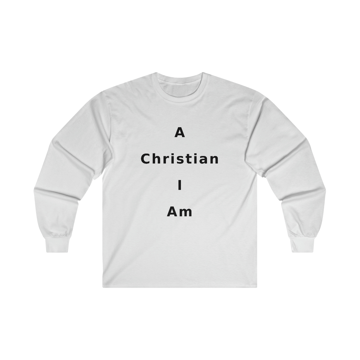 A Christian I Am Cross in black lettering, long tee shirt from United States